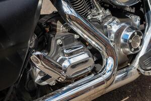motorcycle engine is shown with a chrome finish photo