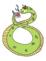 character snake who drinks coffee curled up in a vector