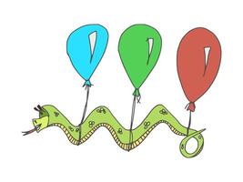 humorous character with balloons snake drawing vector