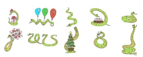 selection of characters snakes cartoon different vector