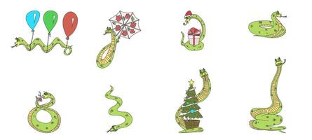 snake character cartoon style different situations vector