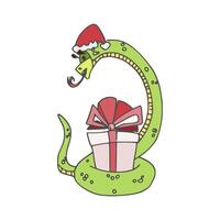snake with a gift and a New Year's hat character vector