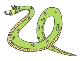 funny snake doodle character twisted green color vector