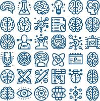 Comprehensive Collection of 30 Brain-Related Outline Icons with Editable Strokes vector