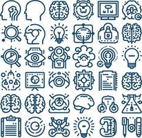 Brain Silhouette Design 30 Linear Icons with Editable Strokes for Illustrations vector
