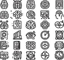 Complete Set of 30 Brain-Related Icons in Outline Style with Editable Strokes vector