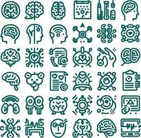Complete Set of 30 Brain-Related Icons in Outline Style with Editable Strokes vector