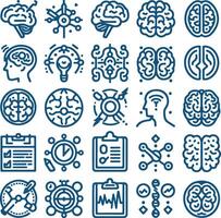 Set of 30 Linear Icons Illustrating Brain Functions and Anatomy in Silhouette Design vector