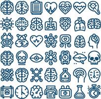 30 Outline Icons Representing Brain Health, Function, and Anatomy in Linear Style vector