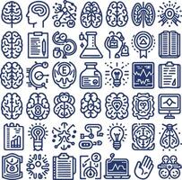 Brain Silhouette Design 30 Linear Icons with Editable Strokes for Illustrations vector