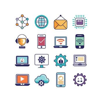 Technology Icon Set Illustration for Documents, Websites and Mobile Applications vector