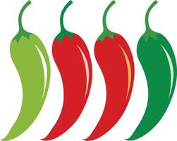 Set of red and green chilis, spicy chilis design. vector