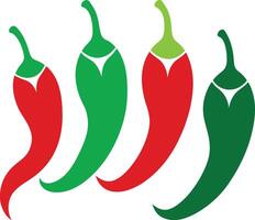Set of red and green chilis, spicy chilis design. vector