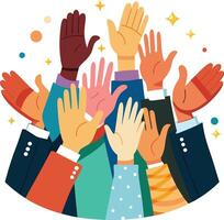 Minimalistic illustration of human hands clapping and giving thumbs up. A crowd of people applauding to congratulate a successful achievement. Business team cheering and showing ovation. vector