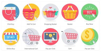 A set of 10 Shopping icons as click buy, add to cart, shopping basket vector