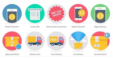 A set of 10 Shopping icons as mobile payment, invoice bill, money back guarantee vector