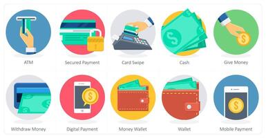 A set of 10 Shopping icons as atm, secured payment, card swipe vector