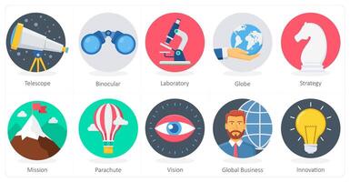 A set of 10 Business icons as telescope, binocular, laboratory vector