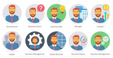 A set of 10 Business icons as businessman, business query, business idea vector