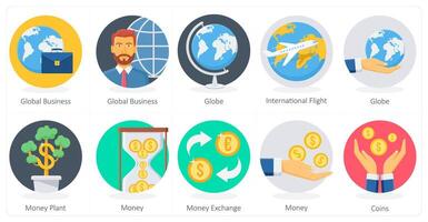 A set of 10 Business icons as global business, globe, international flight vector