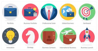 A set of 10 Business icons as portfolio, business portfolio, professional suite vector
