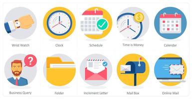 A set of 10 Business icons as wrist watch, clock, schedule vector