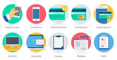 A set of 10 Business icons as mobile in hand, smartphone, payment method vector