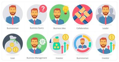 A set of 10 Business icons as businessman, business query, business idea vector