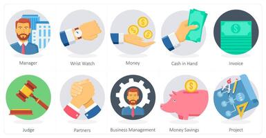 A set of 10 Business icons as manager, wrist watch, money vector