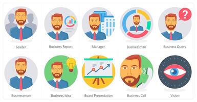 A set of 10 Business icons as leader, business report, manager vector