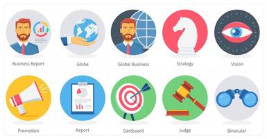 A set of 10 Business icons as business report, globe, global business vector