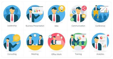 A set of 10 Business icons as leader, business report, manager vector