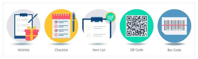 A set of 5 Shopping icons as wishlist, checklist, item list vector