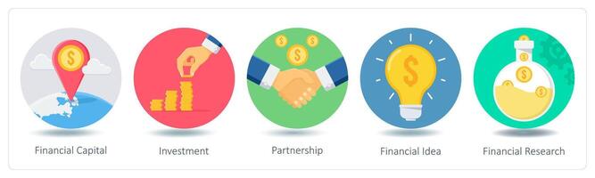 A set of 5 Shopping icons as financial capital, investment, partnership vector