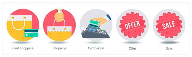 A set of 5 Shopping icons as card shopping, shopping, card swipe vector
