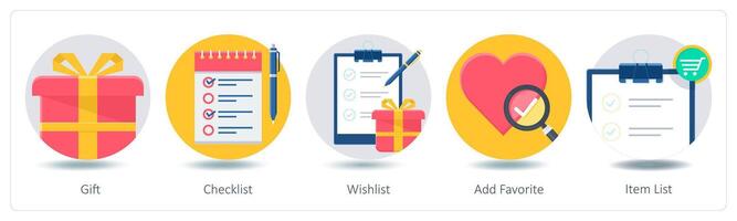 A set of 5 Shopping icons as gift, checklist, wishlist vector