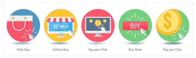 A set of 5 Shopping icons as click buy, online buy, pay per click vector