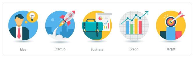 A set of 5 business icons as idea, startup, business vector