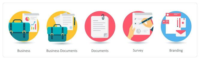 A set of 5 business icons as business, business documents, documents vector