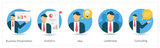 A set of 5 business icons as business presentation, analytics, idea vector