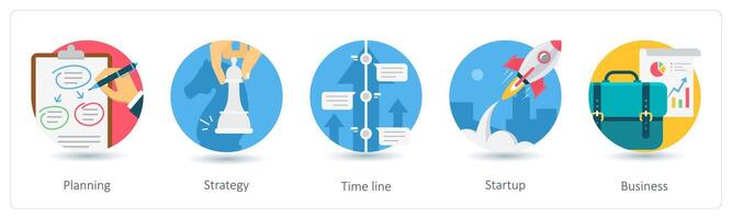 A set of 5 business icons as planning, strategy, timeline vector