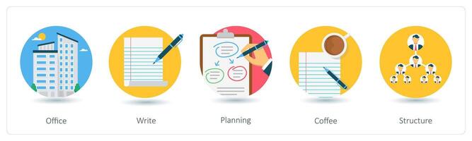 A set of 5 business icons as office, write, planning vector