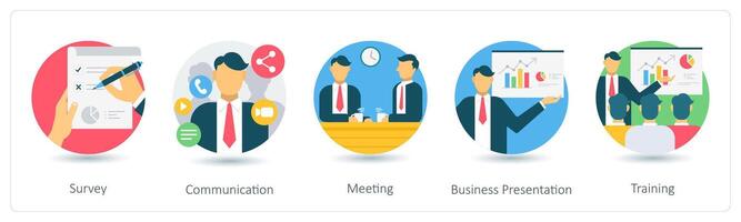 A set of 5 business icons as survey, communication, meeting vector