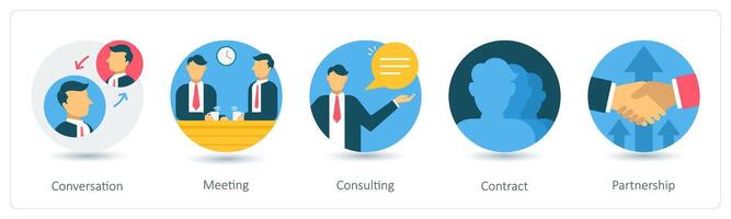 A set of 5 business icons as conversation, meeting, consulting vector