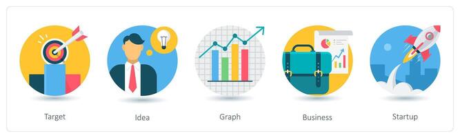 A set of 5 business icons as target, idea, graph vector