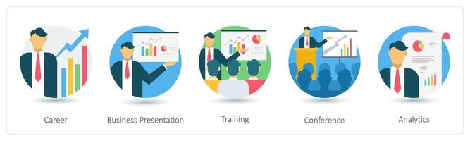 A set of 5 business icons as career, business presentation, training vector