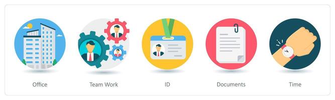 A set of 5 business icons as office, teamwork, id vector