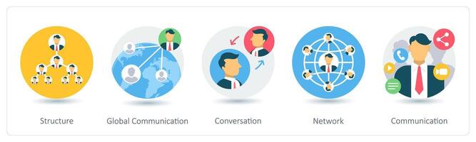 A set of 5 business icons as structure, global communication, conversation vector
