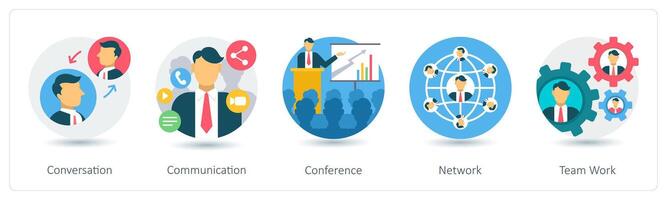 A set of 5 business icons as conversation, communication, conference vector
