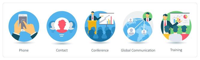 A set of 5 business icons as phone, contact, conference vector